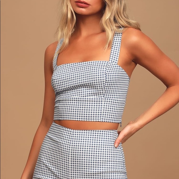 Lulus Tops - Lulus follow the sun blue gingham crop top